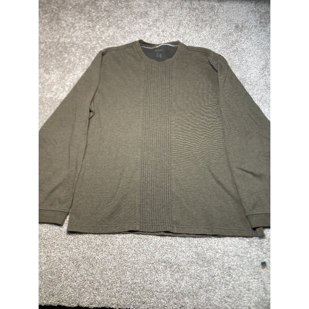 Van Heusen Olive Green Long Sleeve Ribbed Knit Top Mens Shirt